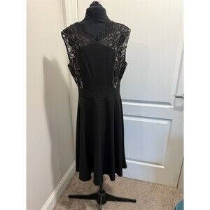 London Times Dress Womens Size 12 Black Lace Fit & Flare Knee Length